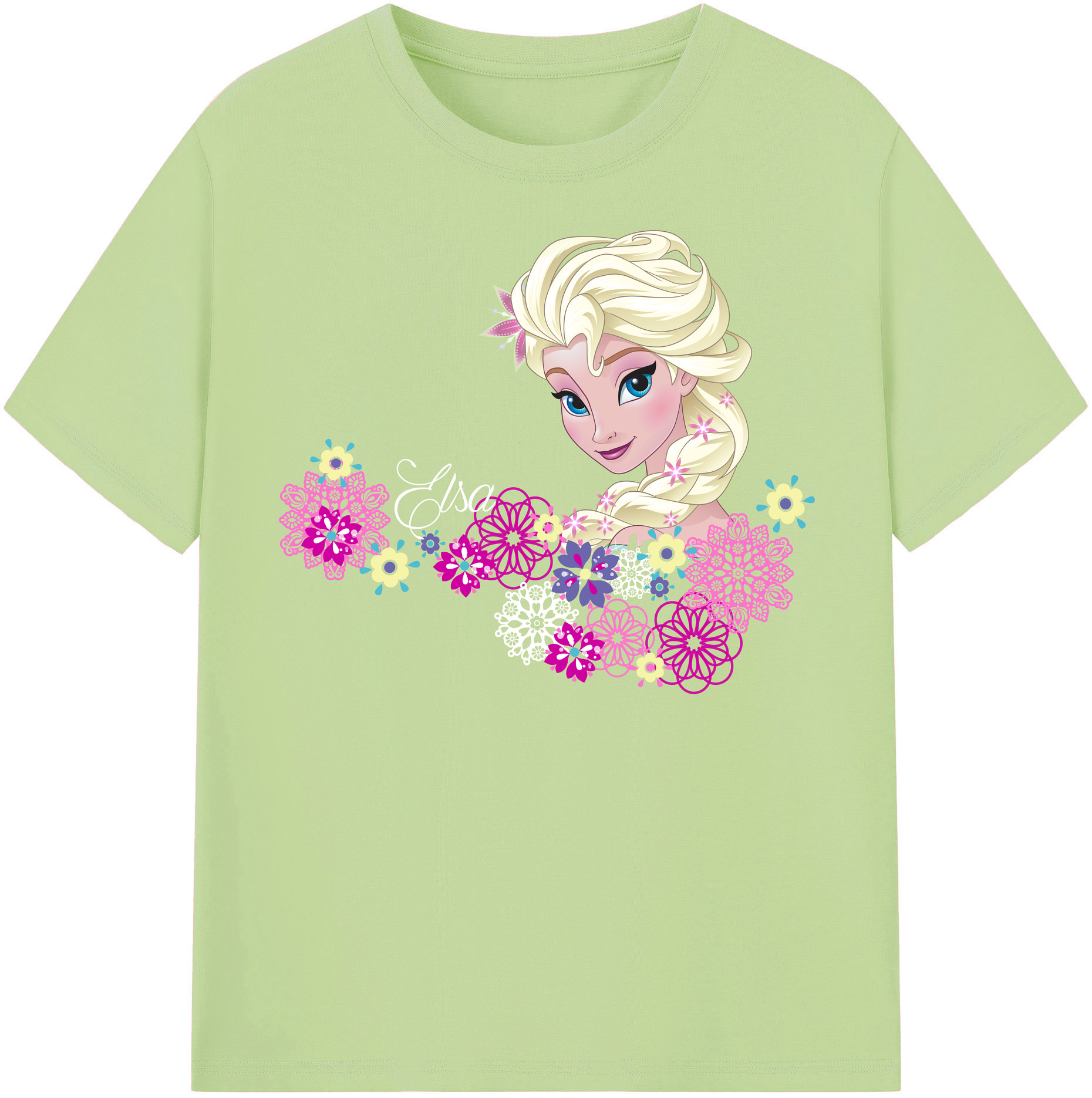（画像用） アナと雪の女王 アンナ エルサ Frozen Anna Elsa 綿100％半袖Tシャツ（フロントプリント）